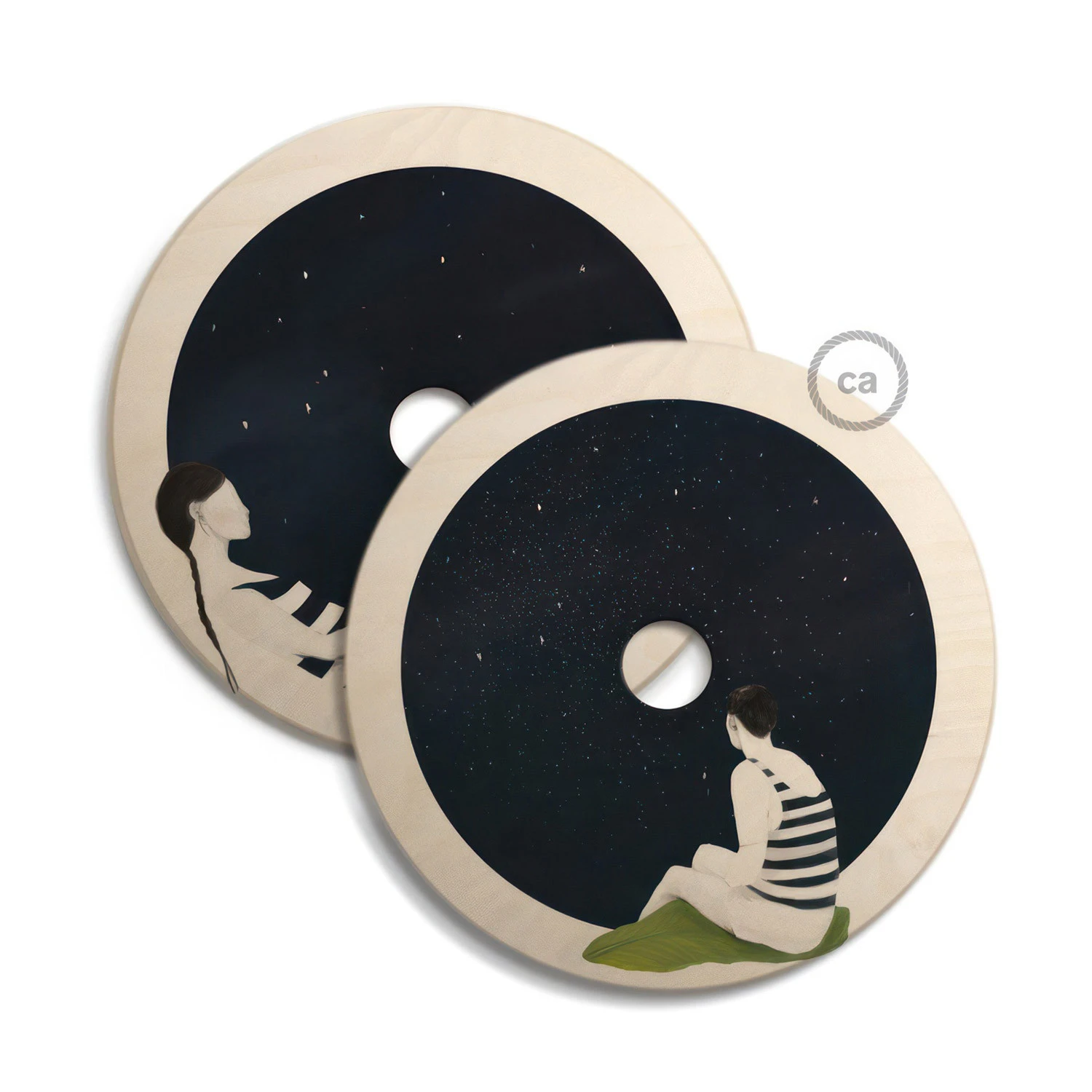 UFO Paralume in legno Special Edition Illustratori Italiani, double face, diametro 33 cm