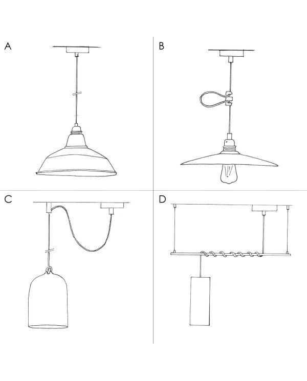 Lampada a sospensione Made in Italy completa di cavo tessile, paralume in legno UFO double-face e finiture in metallo