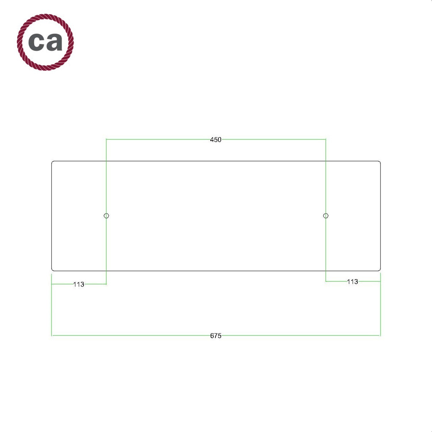 Rosone XXL Rose-One rettangolare a 2 fori e 6 fori laterali, dimensioni 675 x 225 mm