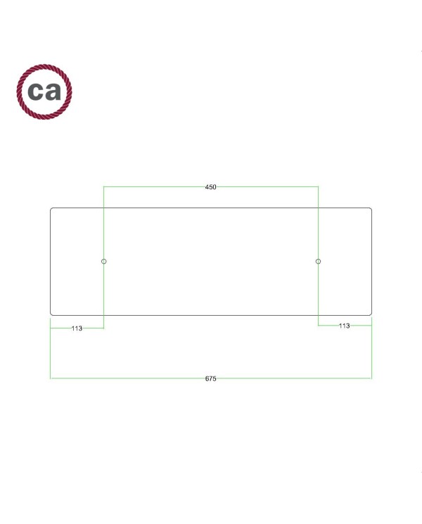 Rosone XXL Rose-One rettangolare a 2 fori e 6 fori laterali, dimensioni 675 x 225 mm