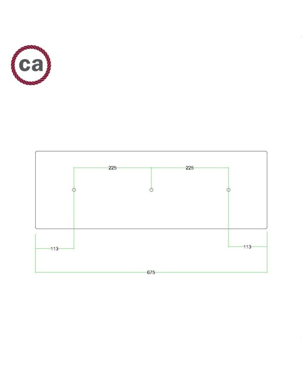 Rosone XXL Rose-One rettangolare a 3 fori in linea e 6 fori laterali, dimensioni 675 x 225 mm