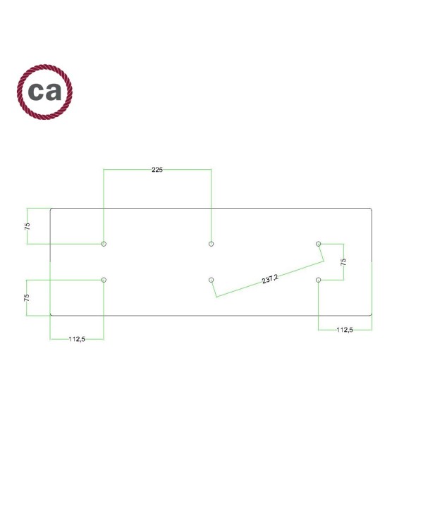 Rosone XXL Rose-One rettangolare a 6 fori e 6 fori laterali, dimensioni 675 x 225 mm