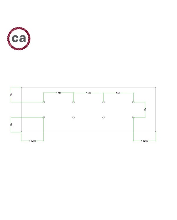 Rosone XXL Rose-One rettangolare a 8 fori e 6 fori laterali, dimensioni 675 x 225 mm