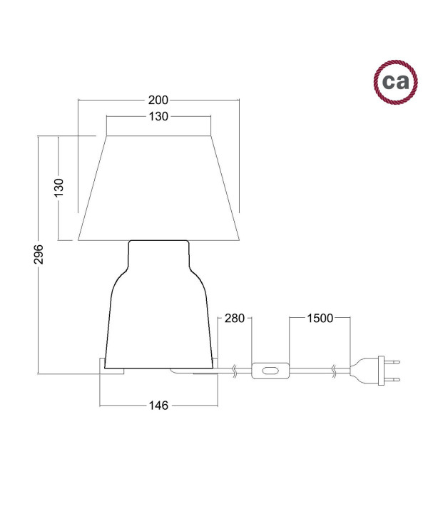 Lampada da tavolo in ceramica Vaso con paralume Impero, completa di cavo tessile, interruttore e spina a 2 poli