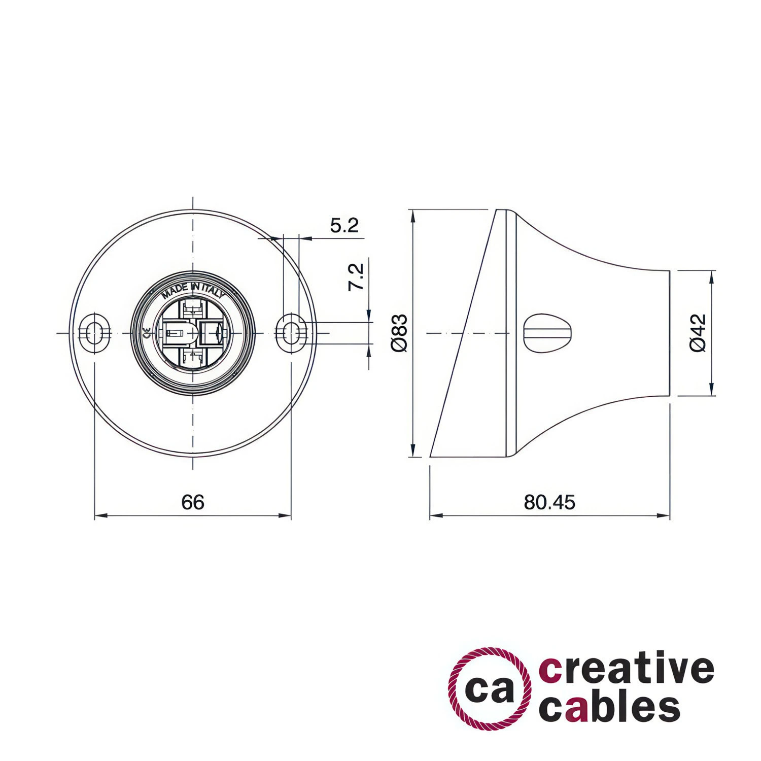 Portalampada 45° E27 a parete o soffitto in termoplastica