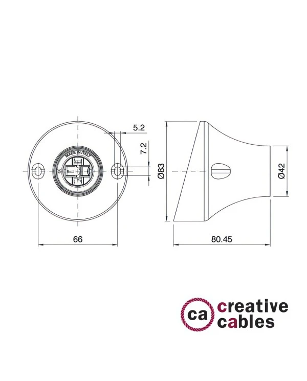 Portalampada 45° E27 a parete o soffitto in termoplastica