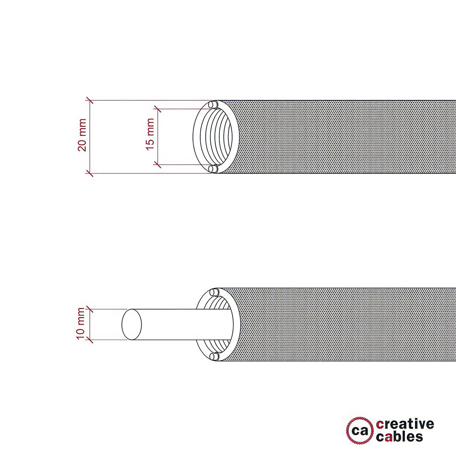 Creative-Tube, diametro 20 mm, rivestito in tessuto effetto Seta RM04 Nero, canalina passacavi modellabile