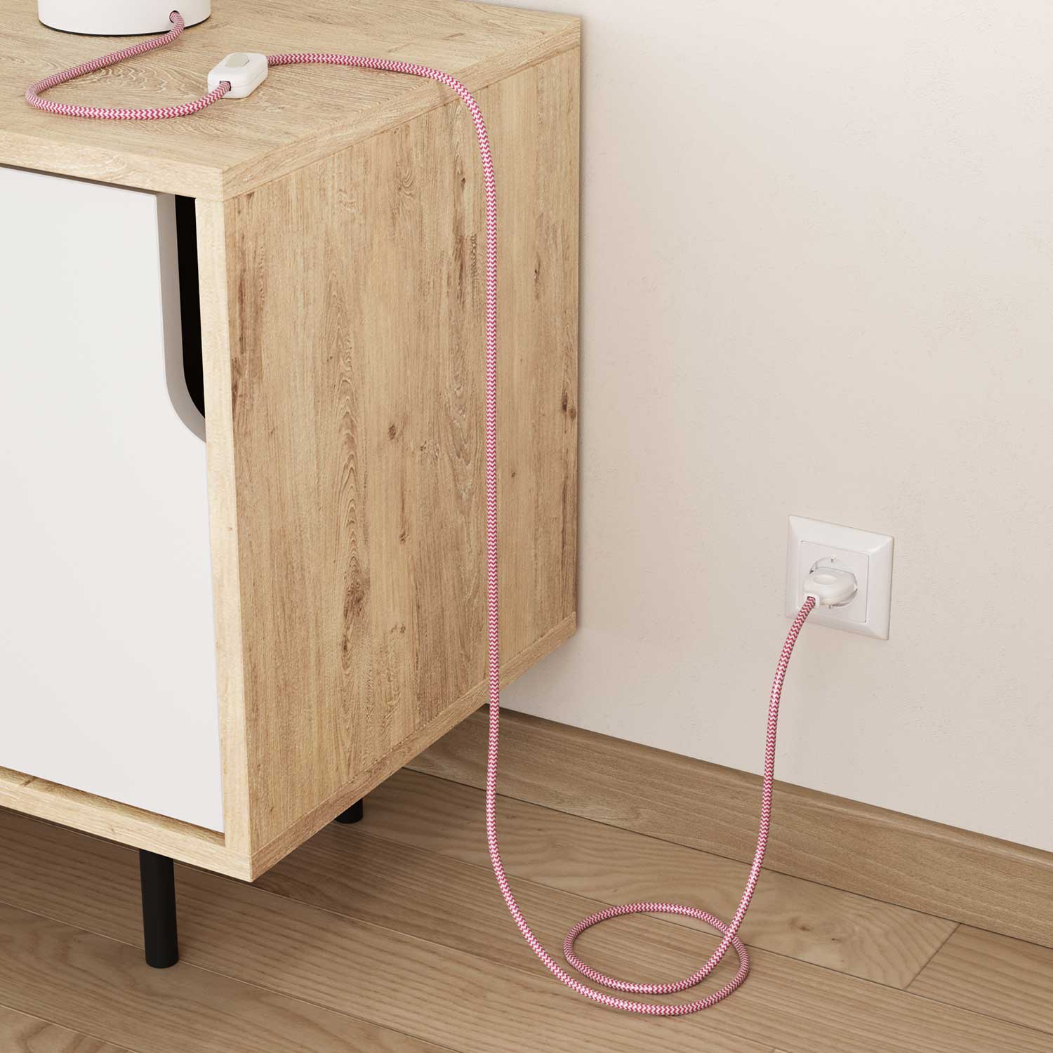 Cavo per illuminazione lucido Rosa Fucsia e Bianco Ottico ZigZag - L'Originale Creative Cables, per lampade moderne - RZ08