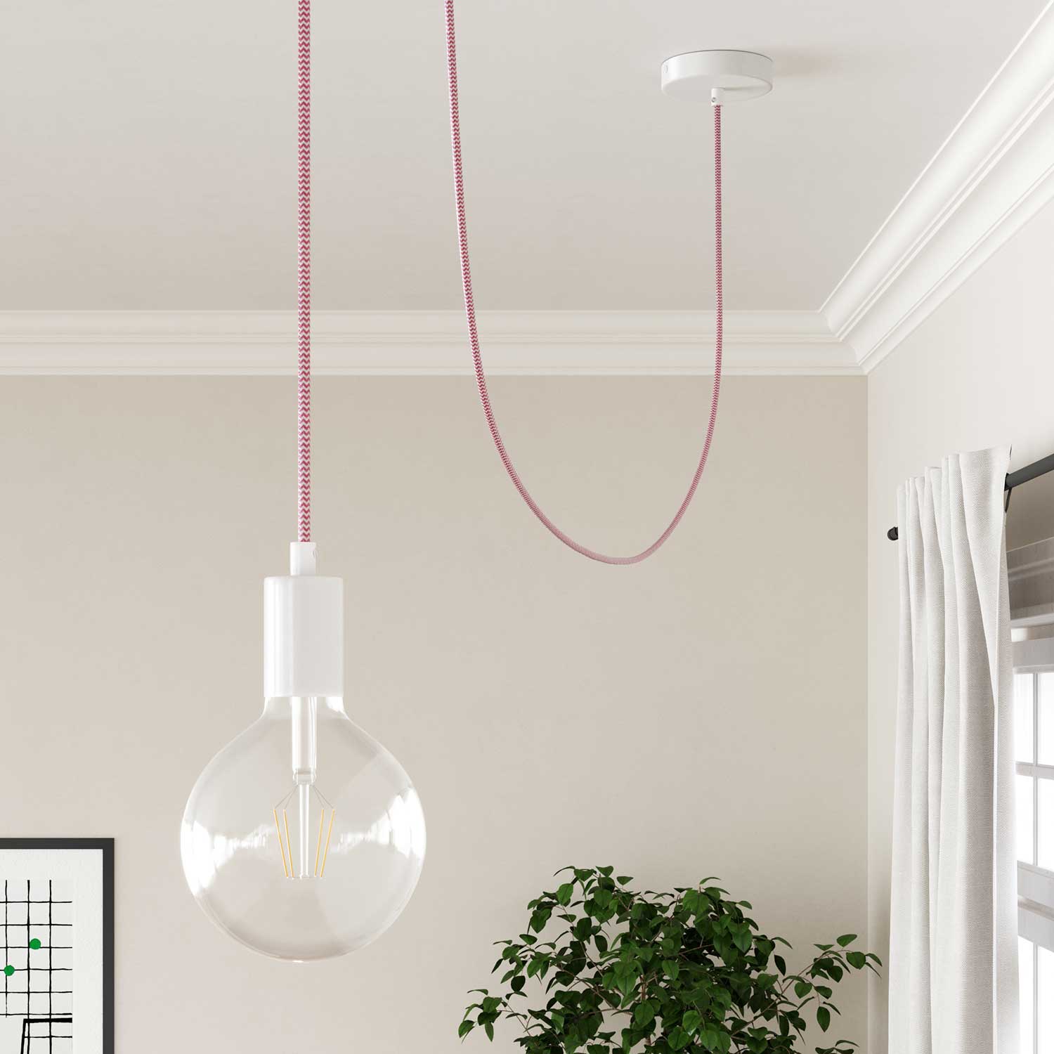 Cavo per illuminazione lucido Rosa Fucsia e Bianco Ottico ZigZag - L'Originale Creative Cables, per lampade moderne - RZ08