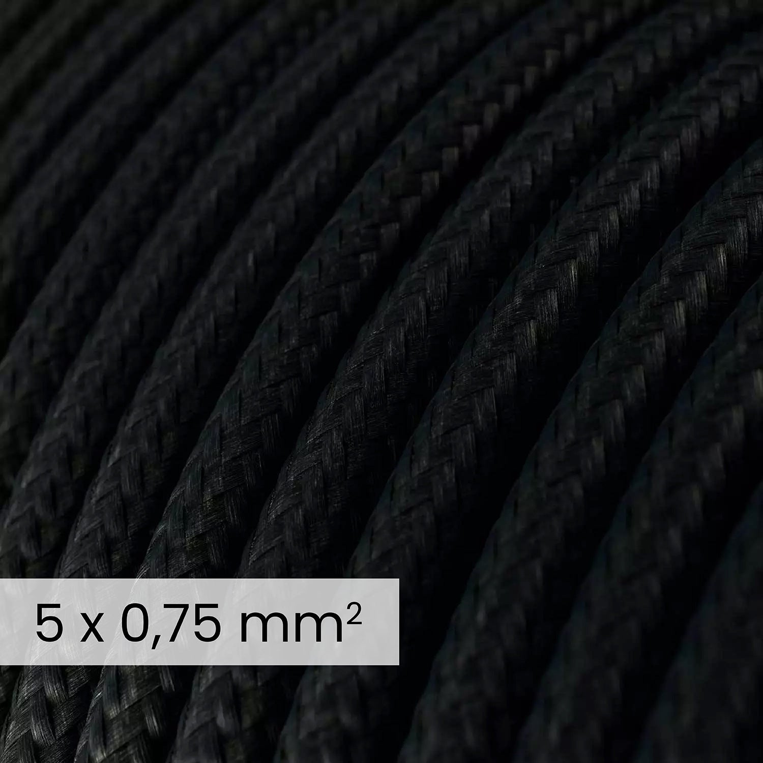 Cavo elettrico tessile DALI 5x0.75 mm² nero carbone - Filo rotondo flessibile per illuminazione RM04